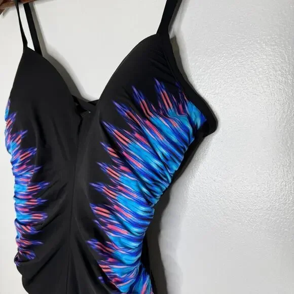 Miraclesuit Temptation Swimsuit Size 12 One Piece Tummy Control Black Ruched